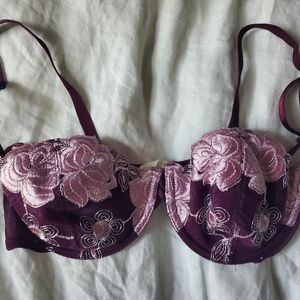 Burgundy & Pink Patterned Bra - Size 34B